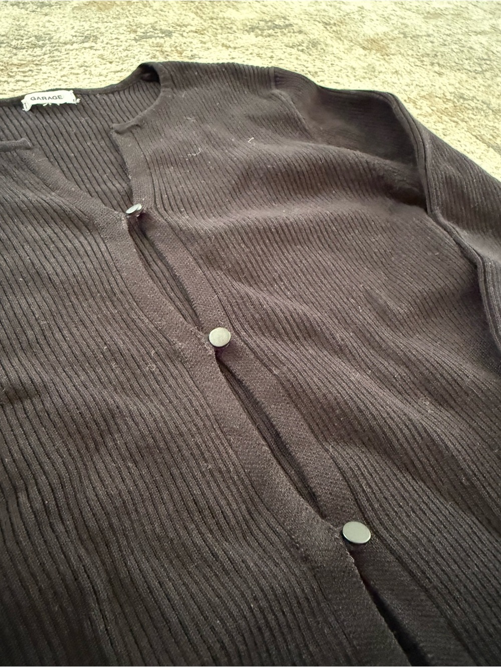 Garage Black Ribbed Button-Front Cardigan - Picture 2 of 5